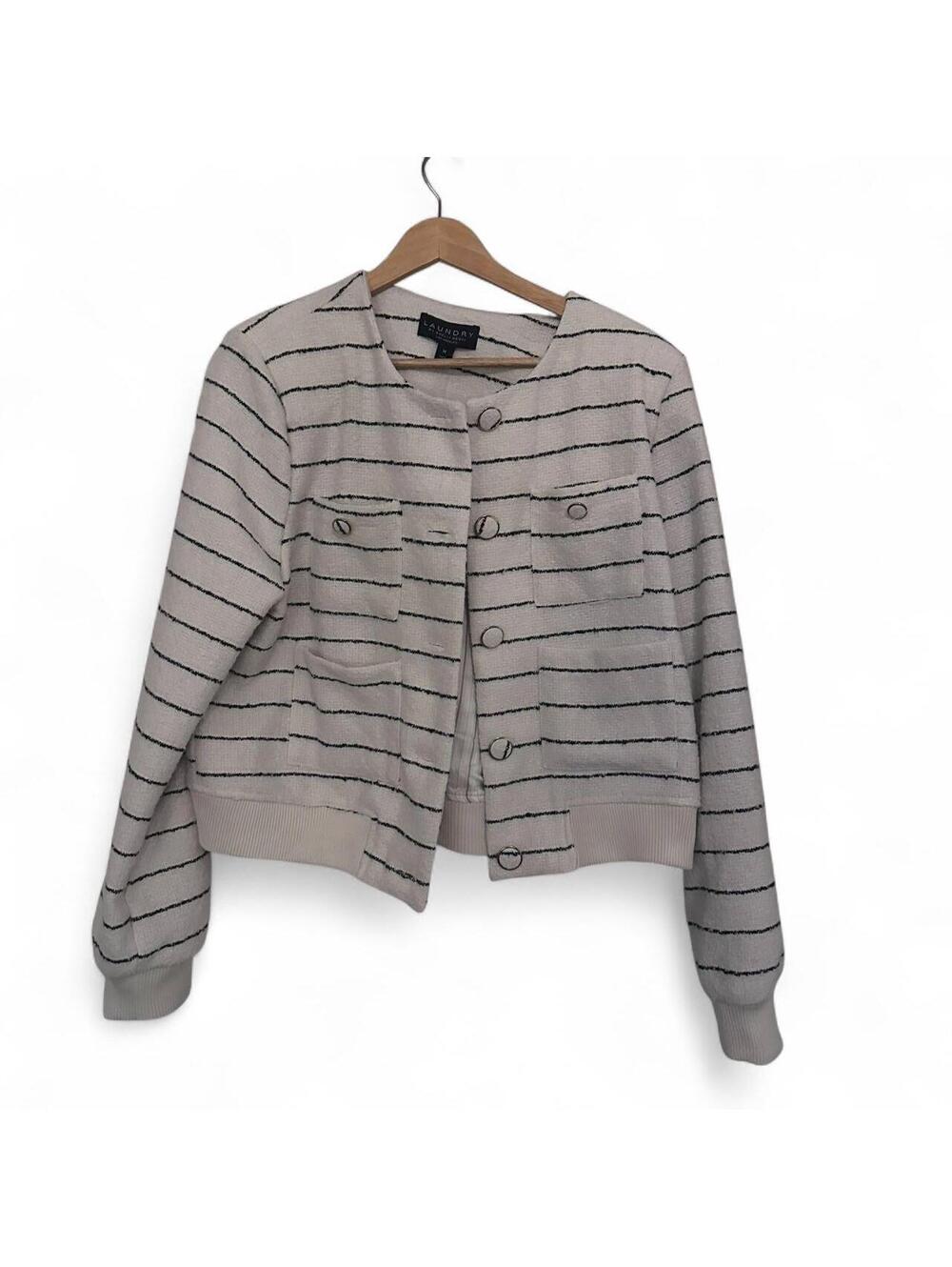 Laundry by Shelli Segal Ivory Black Striped Tweed Jacket M NWT